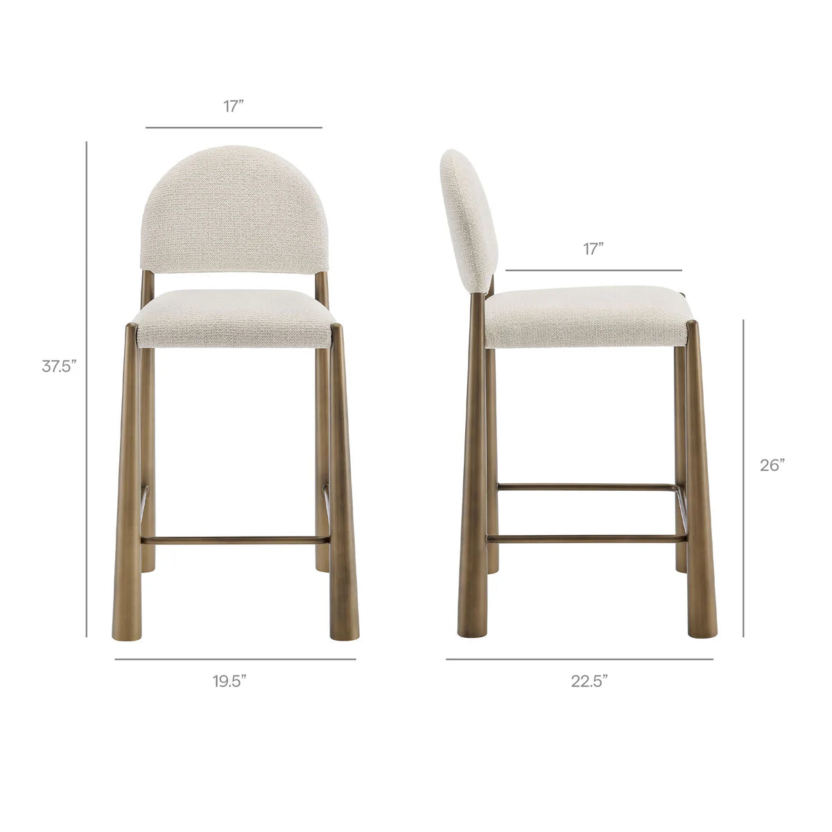 Hayley Upholstered Fabric Counter Stools  in Brass Cream