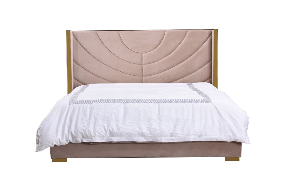 Eastern King Divani Casa Visalia Modern Beige Velvet & Gold Bed