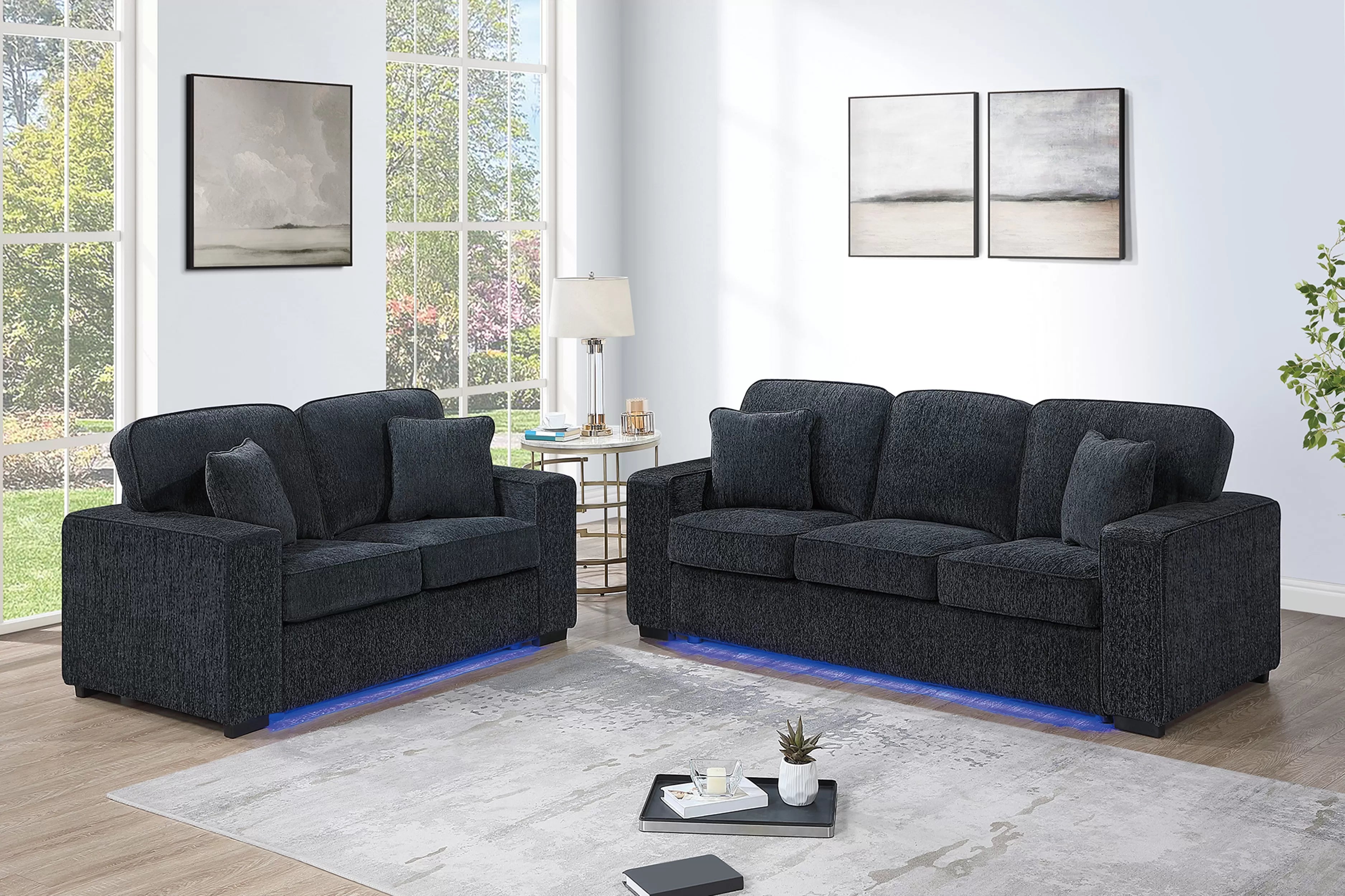 2-Piece Sofa Set-Built-In LED Lights Sofa & Loveseat