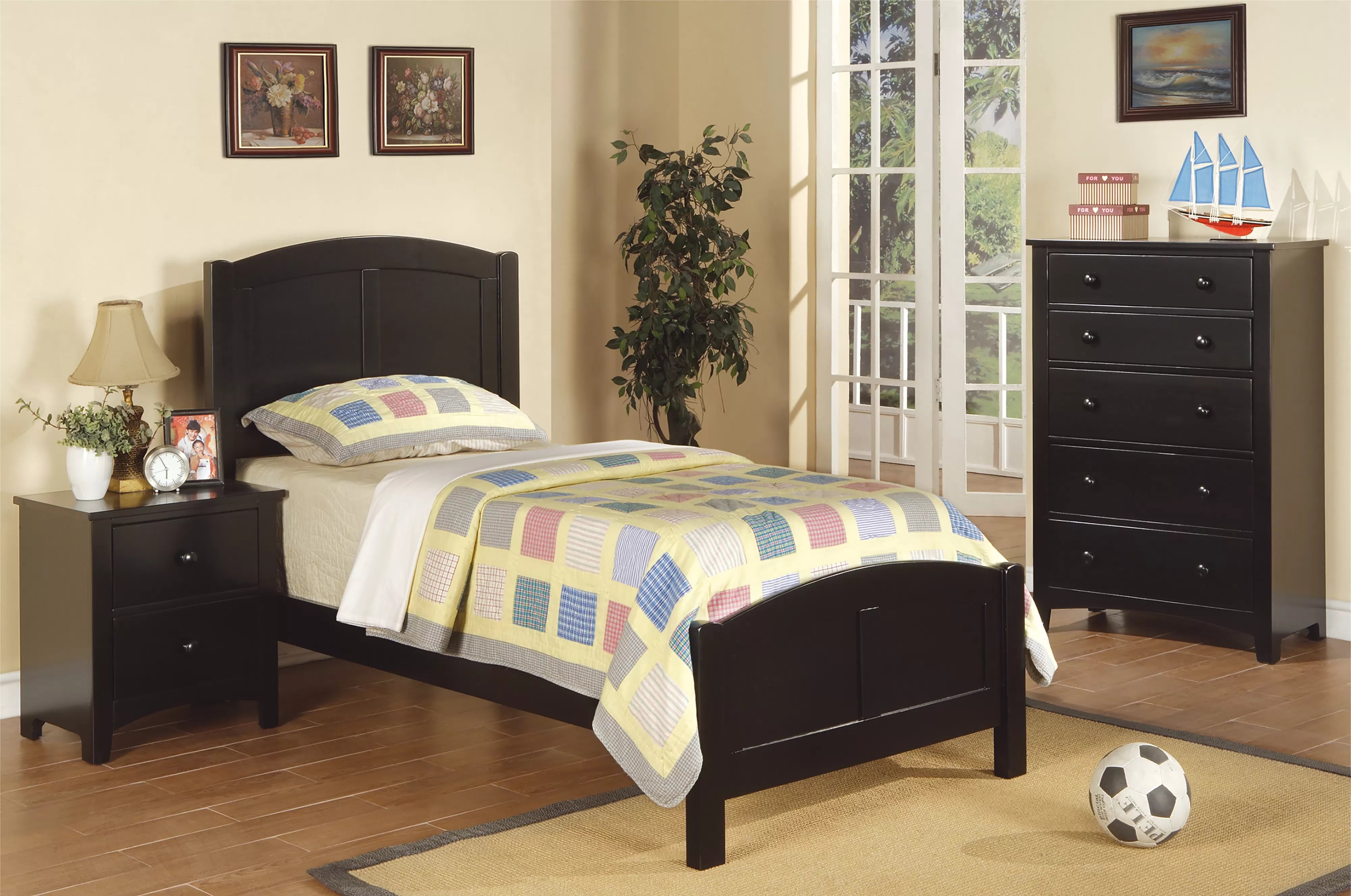twin black bed-