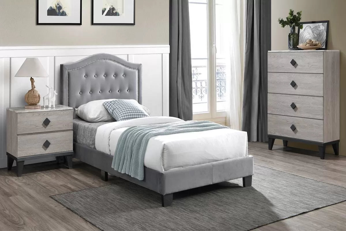 light grey twin bed
