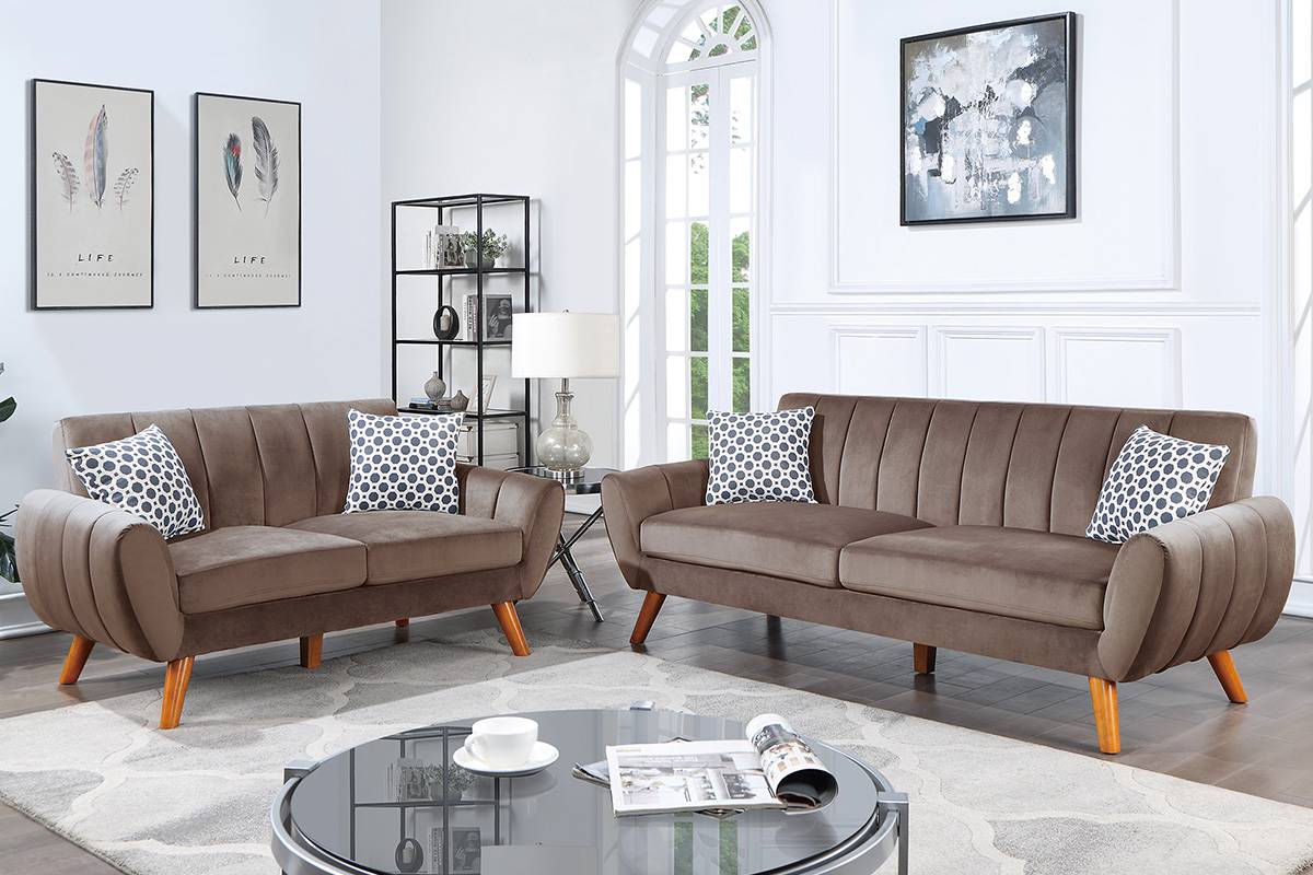 2-Piece Sofa Set F8874 Sofa & Loveseat-Light Brown