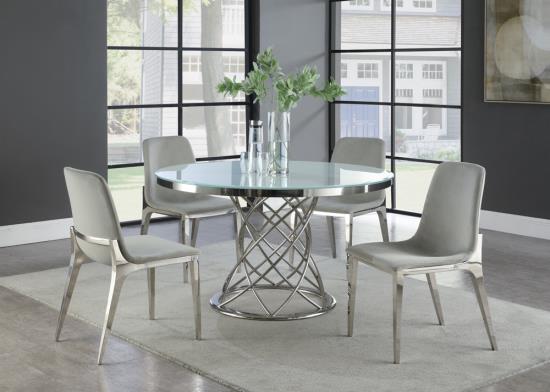 Irene 5-piece Round Glass Top Dining Set White and Chrome