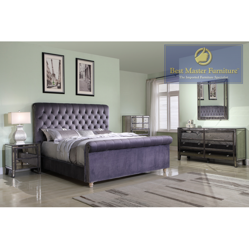 JC100 VELVET UPHOLSTERED BED