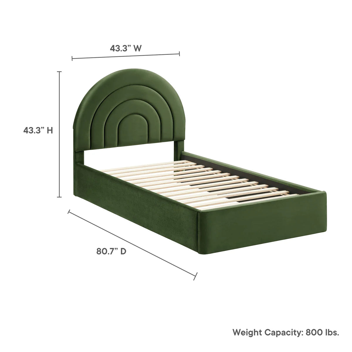Solana Arched Performance Velvet Twin Platform Bed in Moss Green