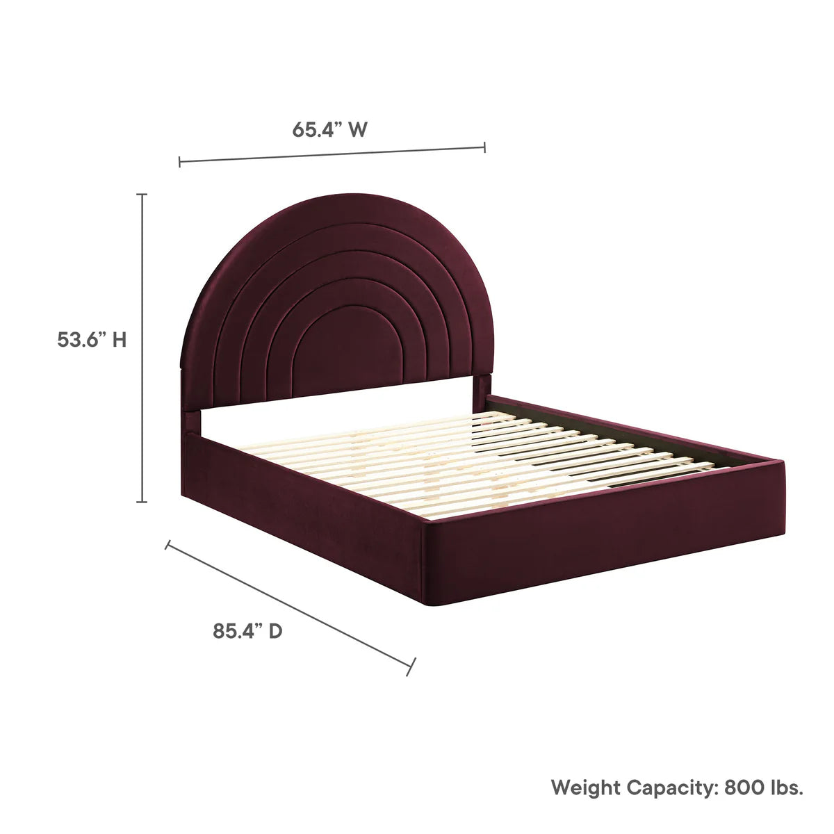 Solana Arched Performance Velvet Queen Platform Bed in Mulberry