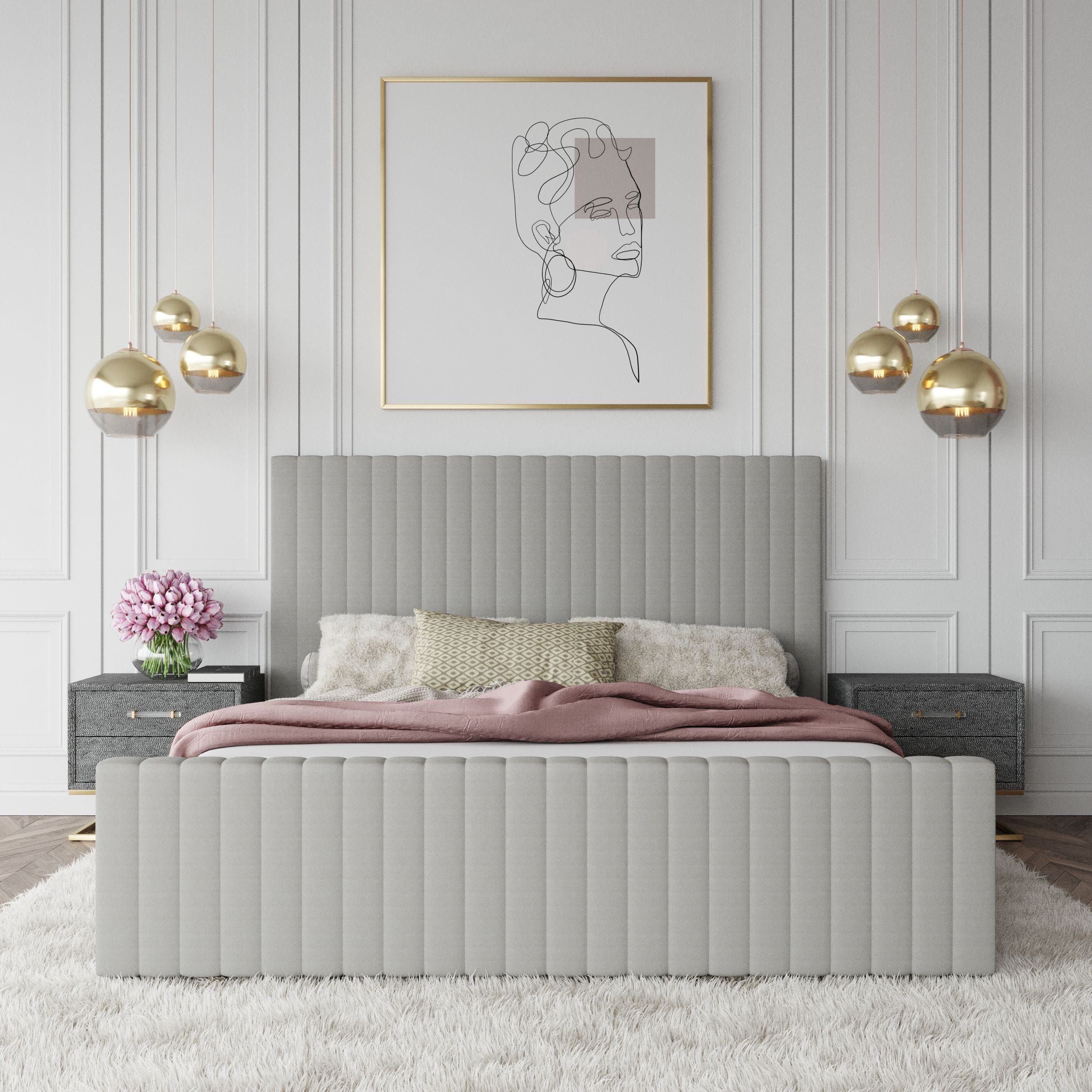 Modrest Beverly - Modern Grey Velvet Bed Queen