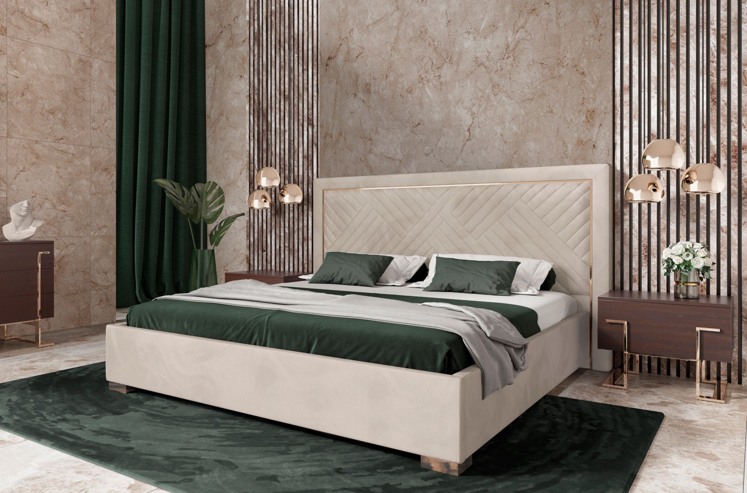 Modrest Corrico - Off White Velvet Modern Bed