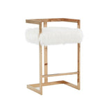 Modrest Halifax -Modern White Faux Fur and Rosegold Counter Stool