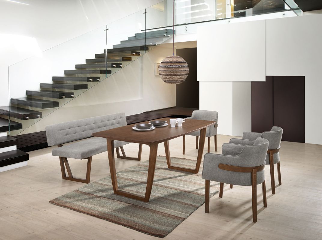 Modrest Jordan Modern Walnut & Grey Dining Set