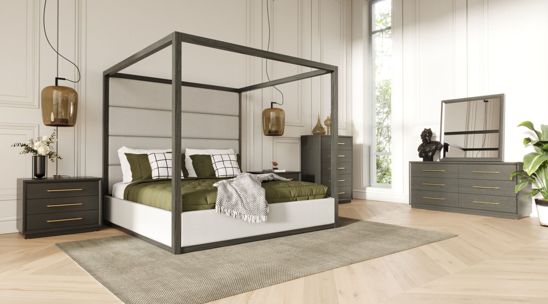 Modrest Manhattan- Contemporary Canopy Grey Bed