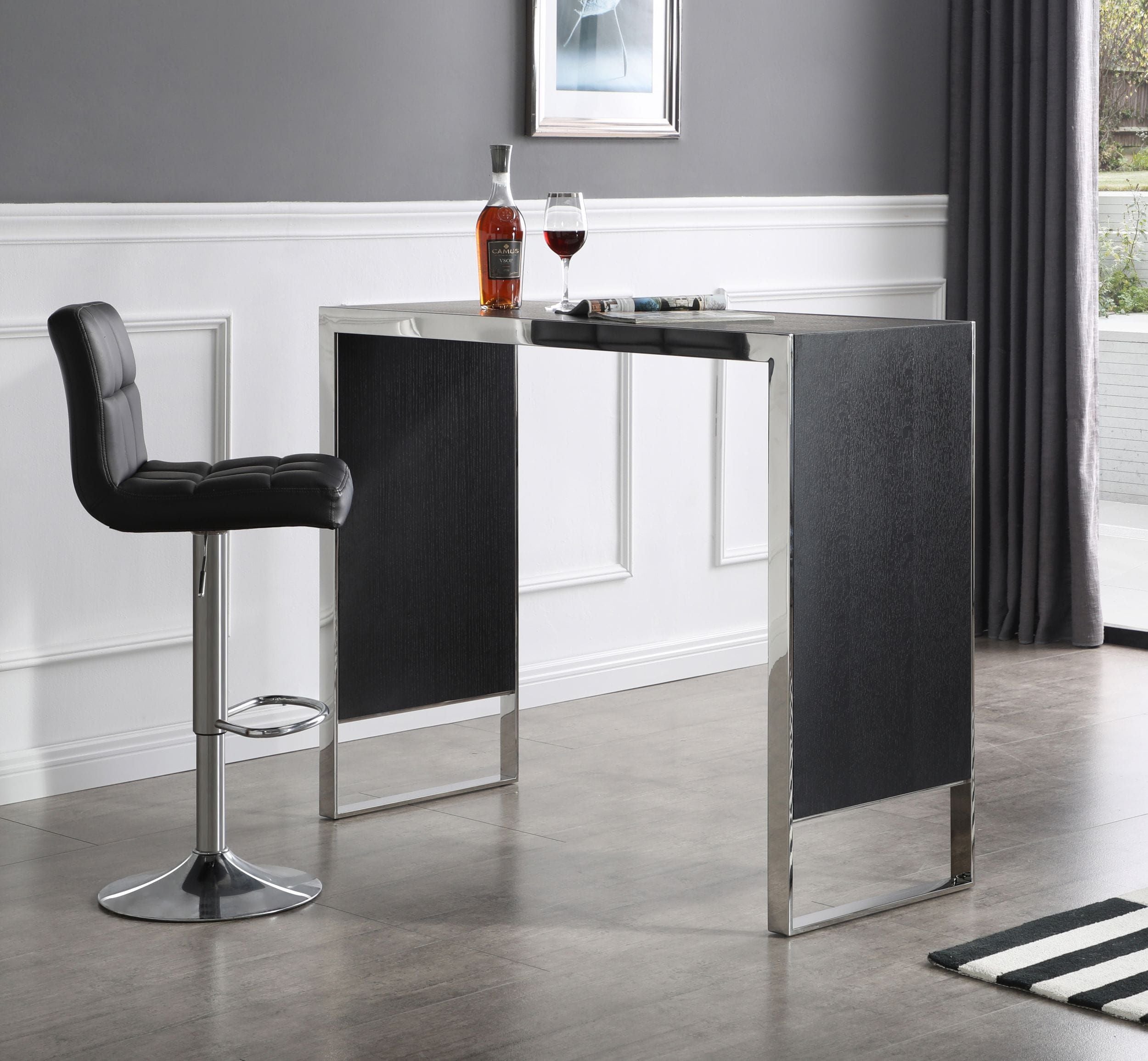 Modrest Manston - Modern Black Oak & Stainless Steel Bar Table