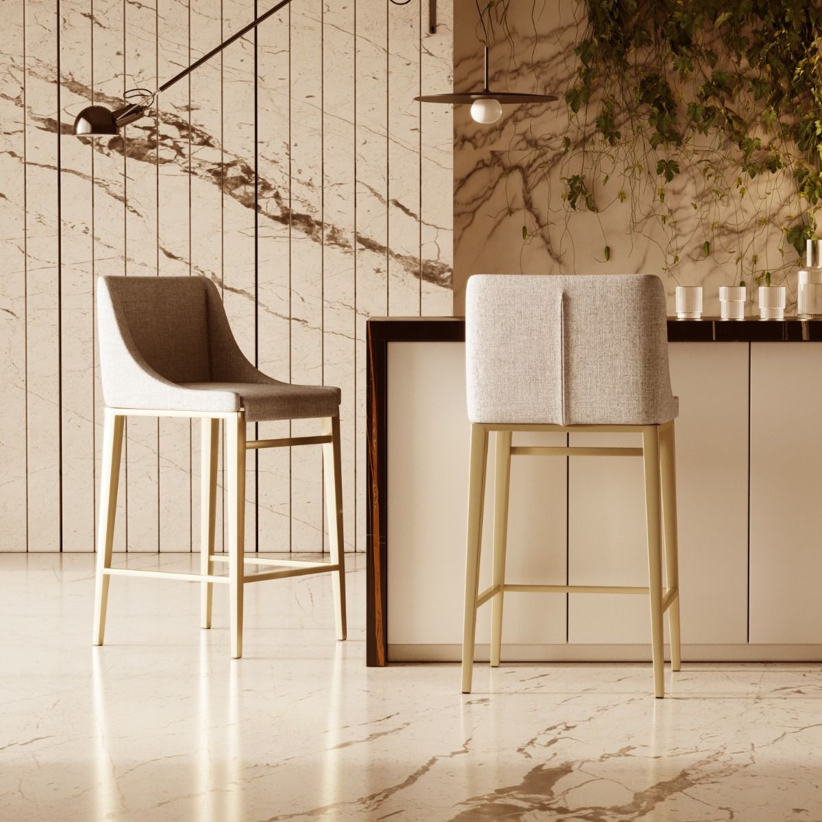 Modrest Mimi - Contemporary Beige and Brass Counter Stool Set of 2