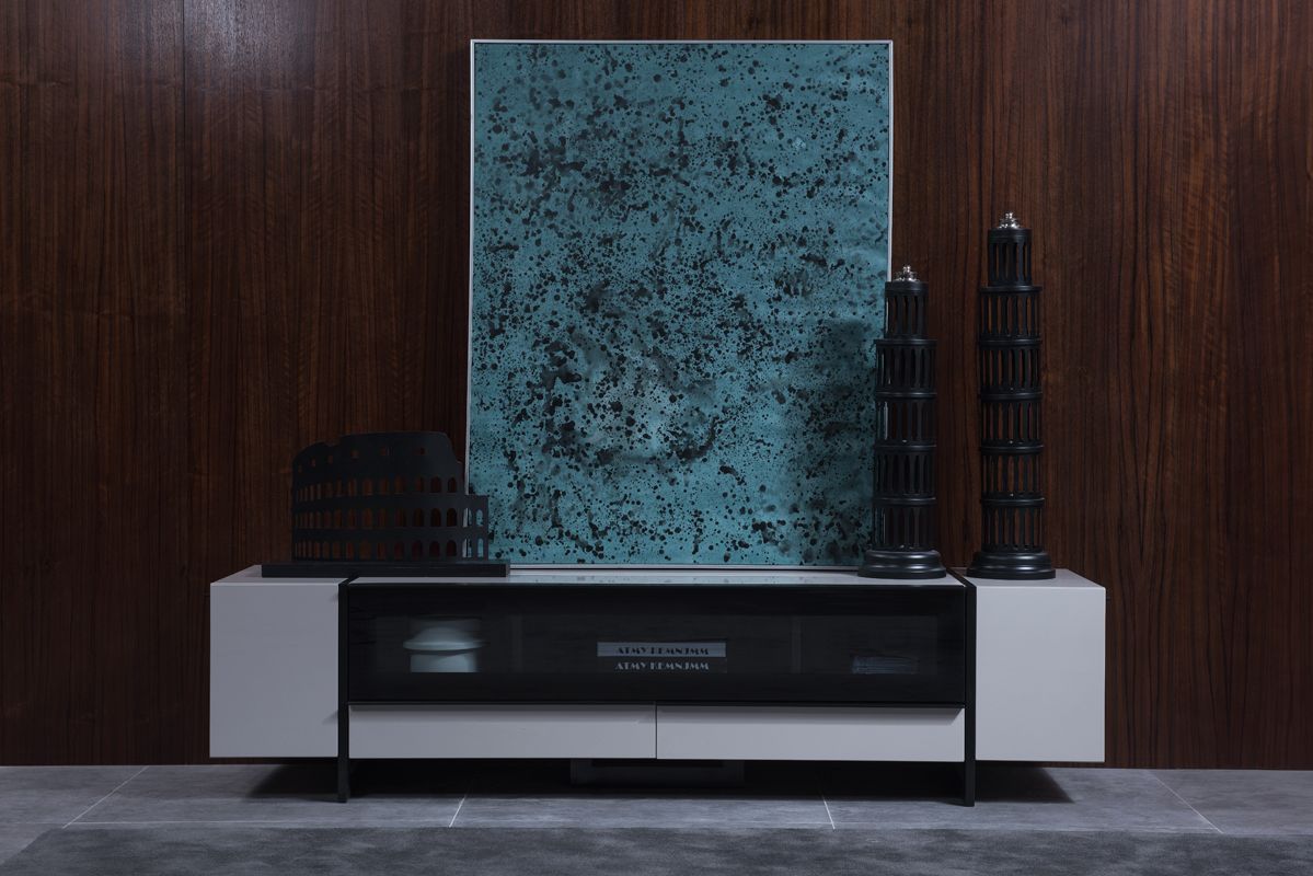 Nova Domus Lorena Modern Grey & Gun Metal Black TV Stand