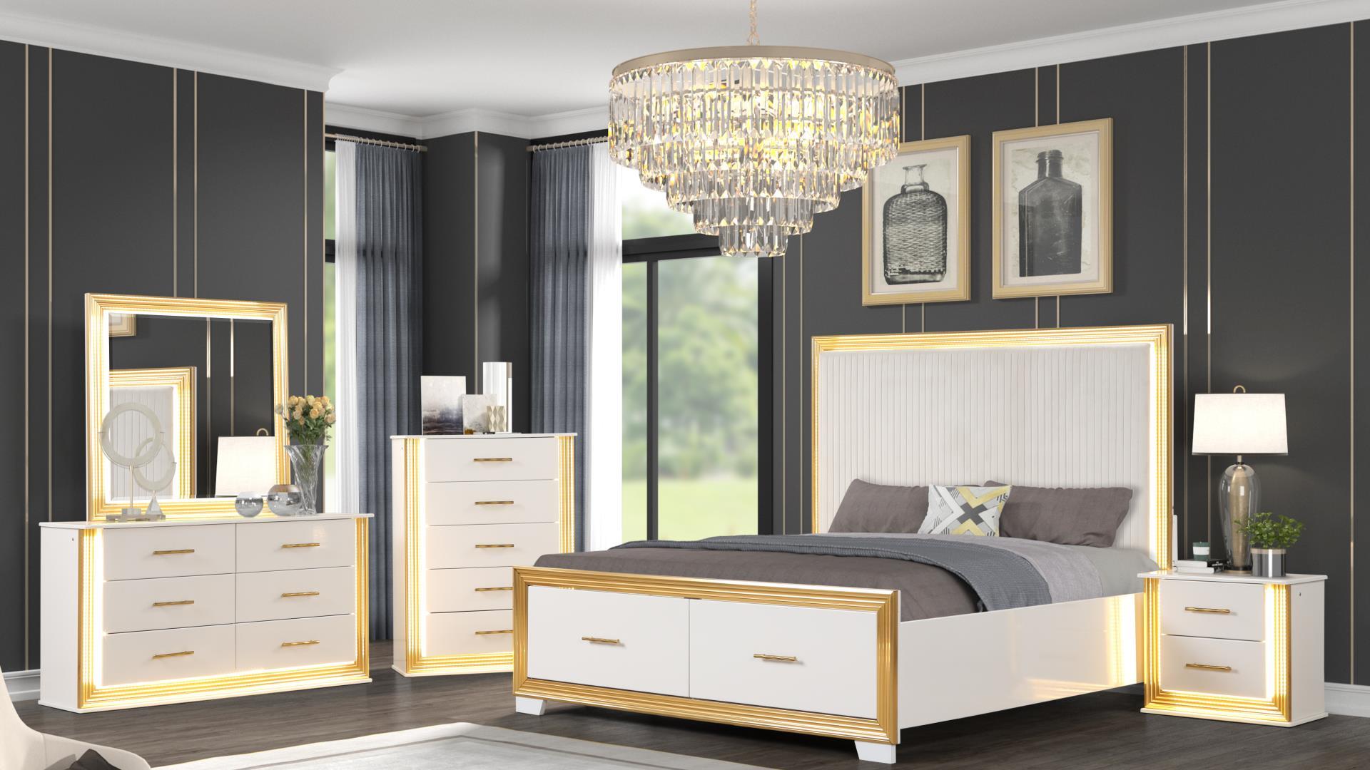 Obsession Bedroom set in White & Gold - 4 pc set