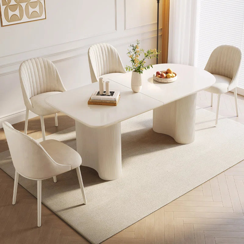 Pearlena 62.99" Modern Rectangle Cream White Dining Table Set with 4 Chairs for Kitchen, Bar, Living Room
