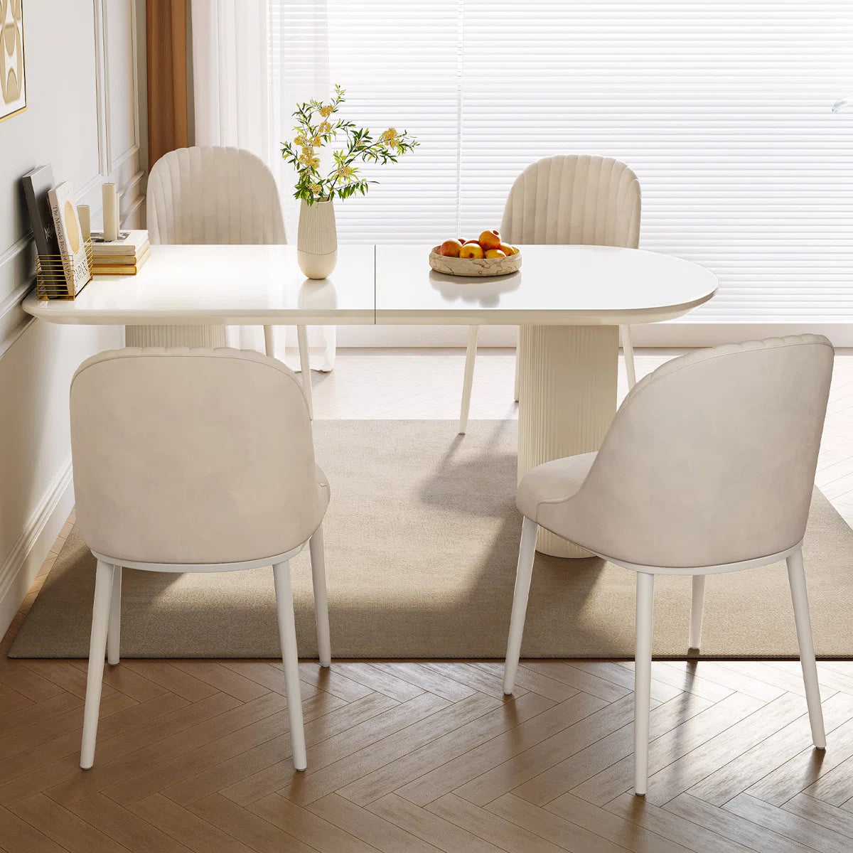 Pearlena 62.99" Modern Rectangle Cream White Dining Table Set with 4 Chairs for Kitchen, Bar, Living Room