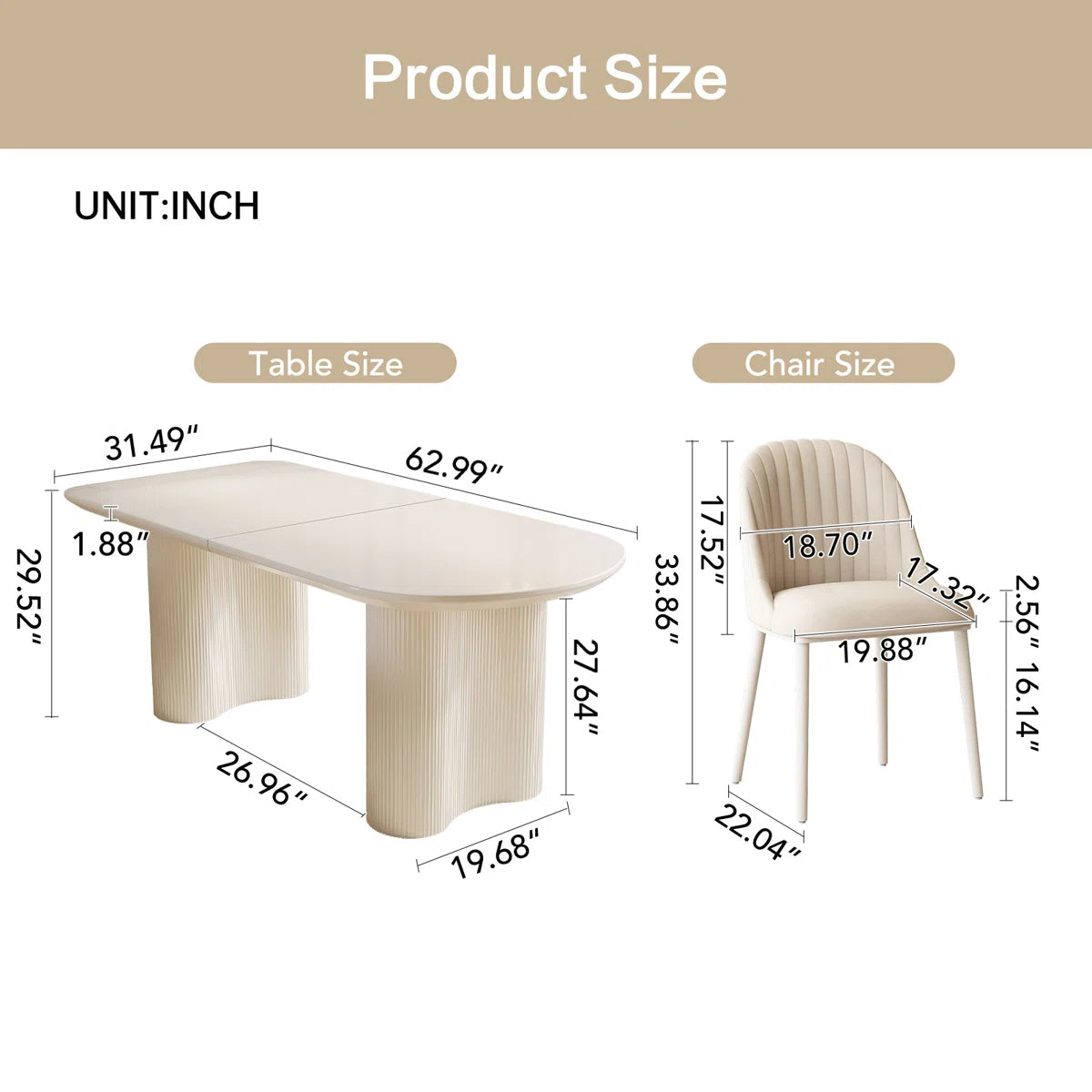 Pearlena 62.99" Modern Rectangle Cream White Dining Table Set with 4 Chairs for Kitchen, Bar, Living Room