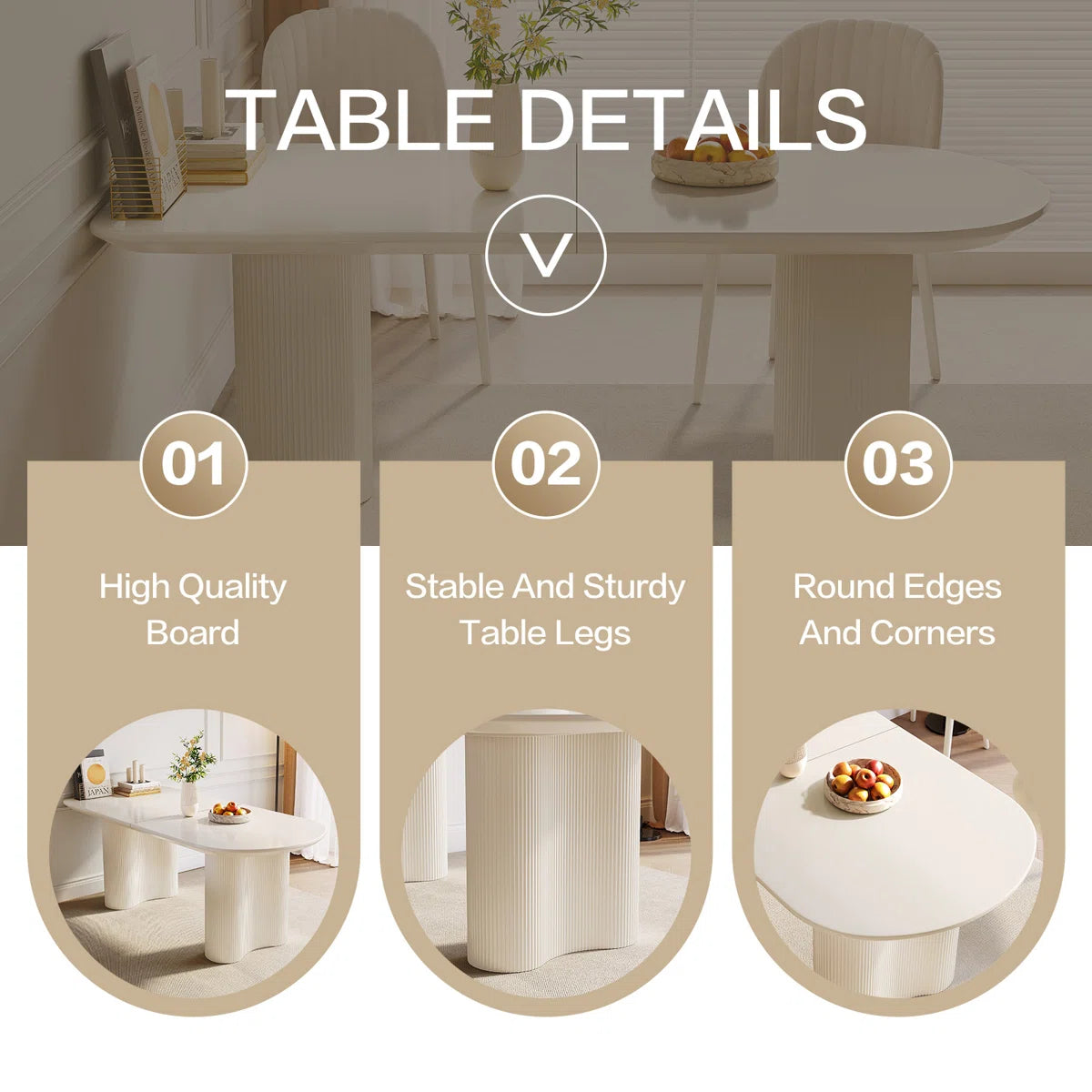 Pearlena 62.99" Modern Rectangle Cream White Dining Table Set with 4 Chairs for Kitchen, Bar, Living Room