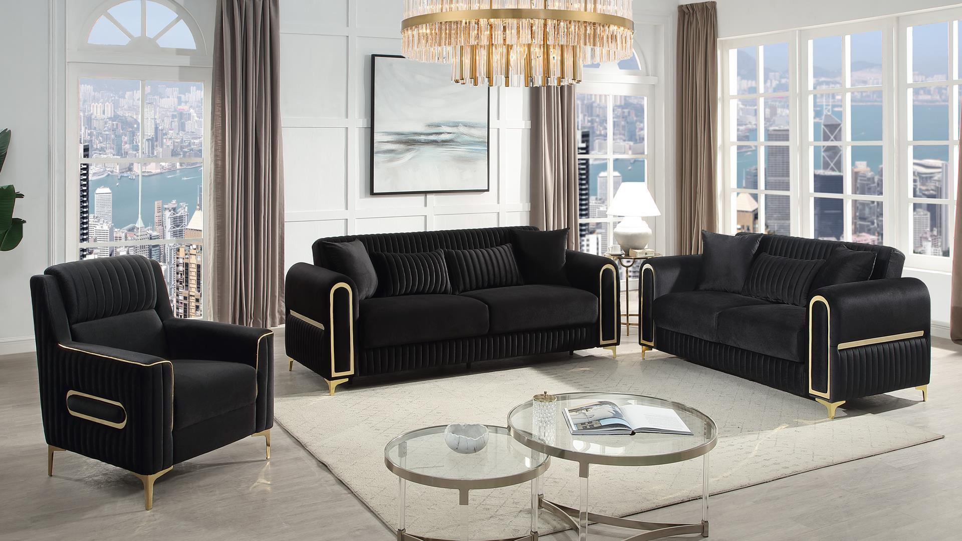 Ruby Living Room Set Black