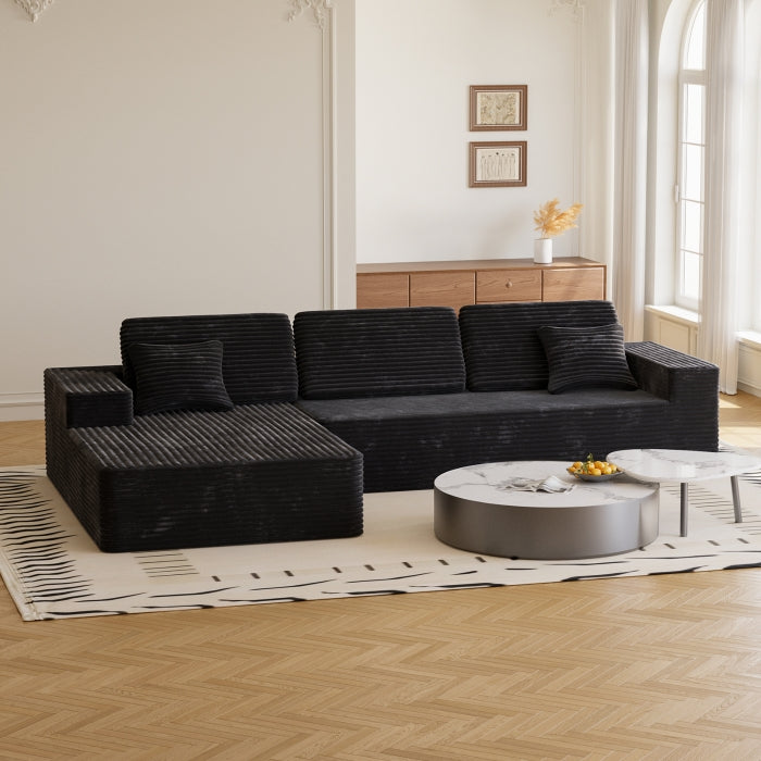 BLACK LEFT HAND FACING Chaise Modular Convertible Sectional Sofa