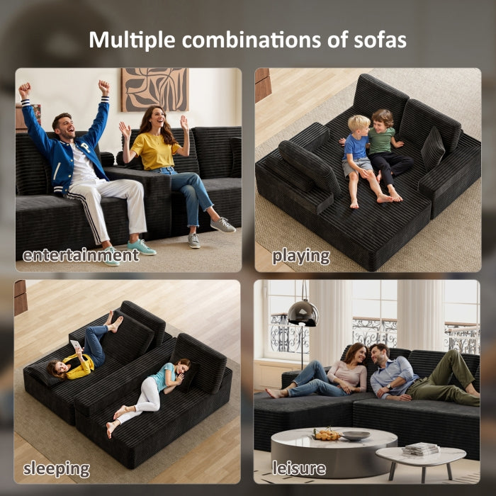 BLACK LEFT HAND FACING Chaise Modular Convertible Sectional Sofa