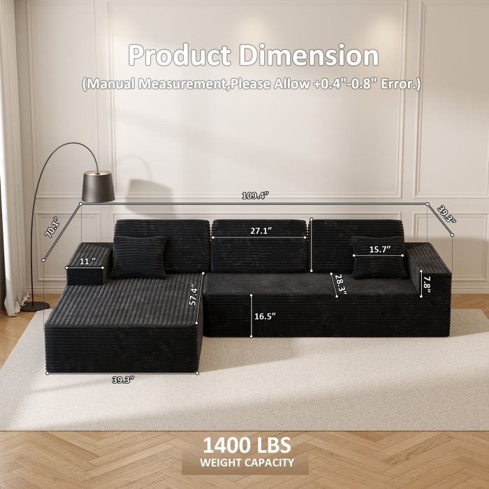 BLACK LEFT HAND FACING Chaise Modular Convertible Sectional Sofa