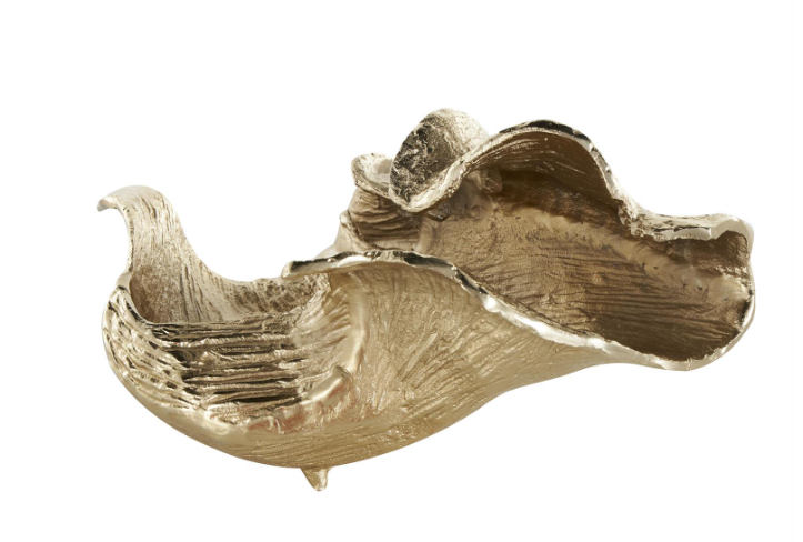 Gold Aluminum Metal Leaf Abstract Textured Folded Large Decorative Bowl