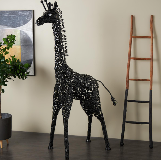 Black Metal Giraffe Indoor Outdoor Tall Decorative Garden Sculpture