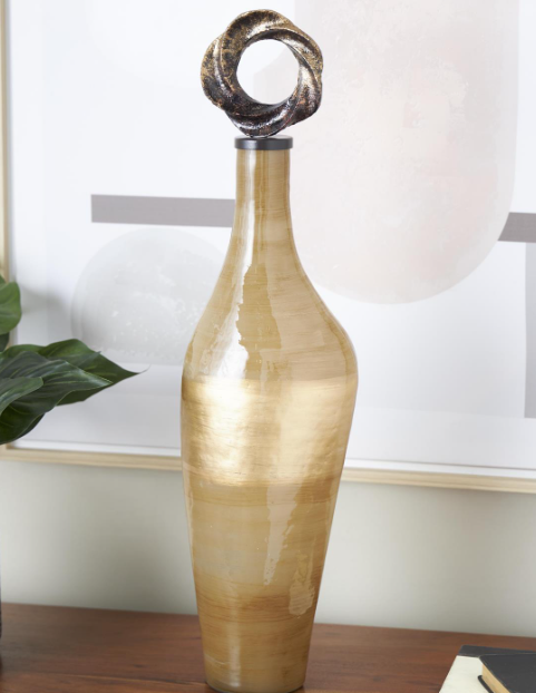 Light Brown Glass Brushed Ombre Living Room Decorative Jars with Speckled Gold and Bronze Ring Top