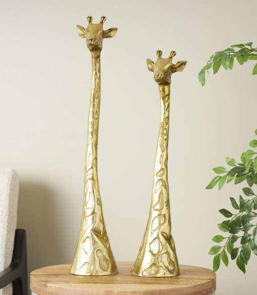 Gold Aluminum Metal Giraffe Decorative Sculpture, Set of 2