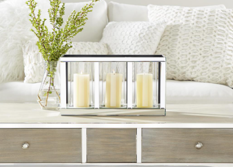 Silver Glass Pillar 3 Glass Sleeve Decorative Candelabra with Mirrored Accents