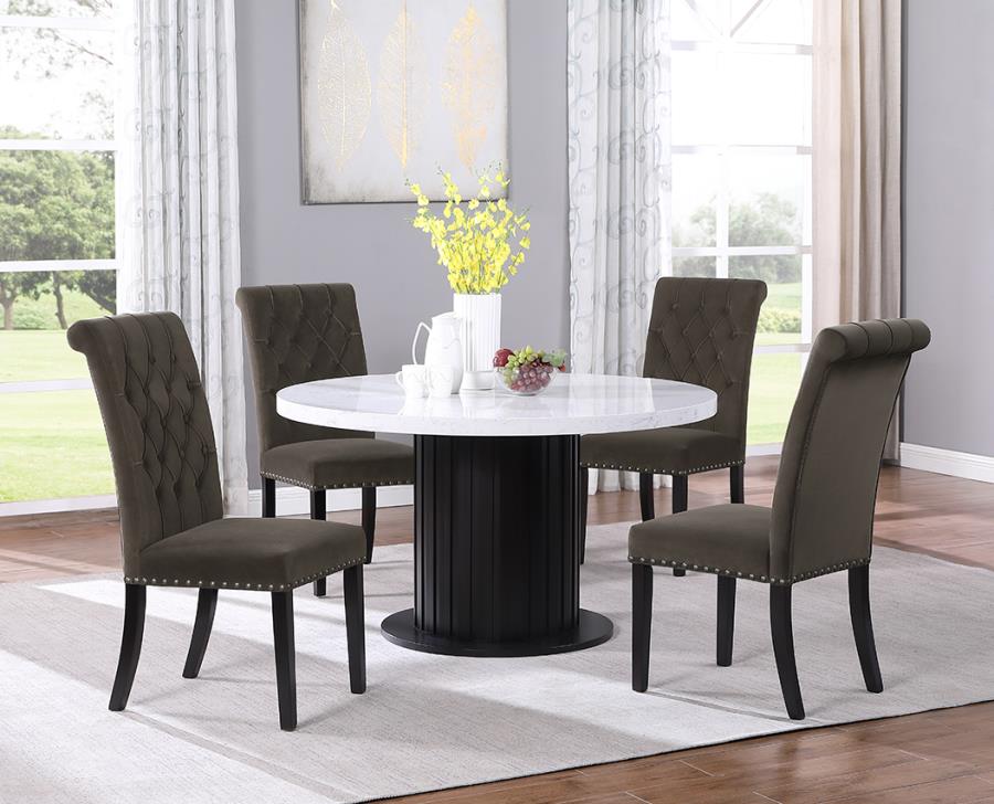 Sherry 5-piece Round Dining Set with Brown Velvet Chairs