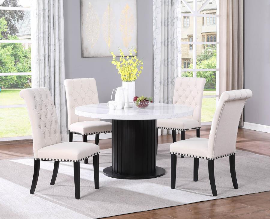 Sherry 5-piece Round Dining Set with Sand Velvet Chairs