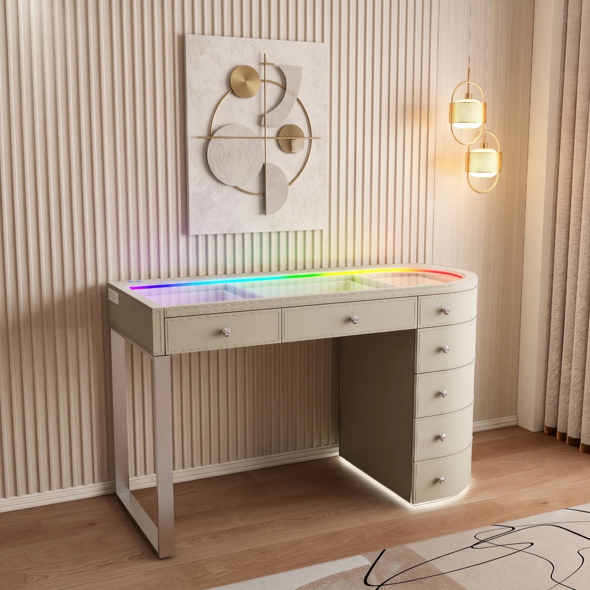 SlayStation® Skyra Faux Leather Premium Vanity Table w / RGB Light