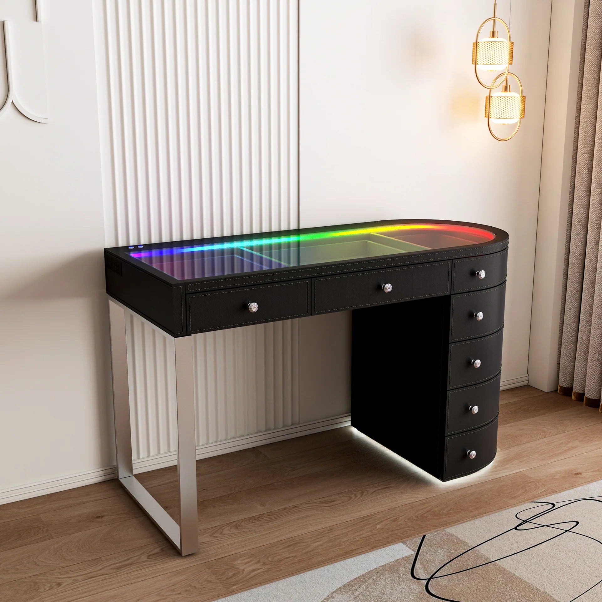 SlayStation® Skyra Faux Leather Premium Vanity Table w / RGB Light