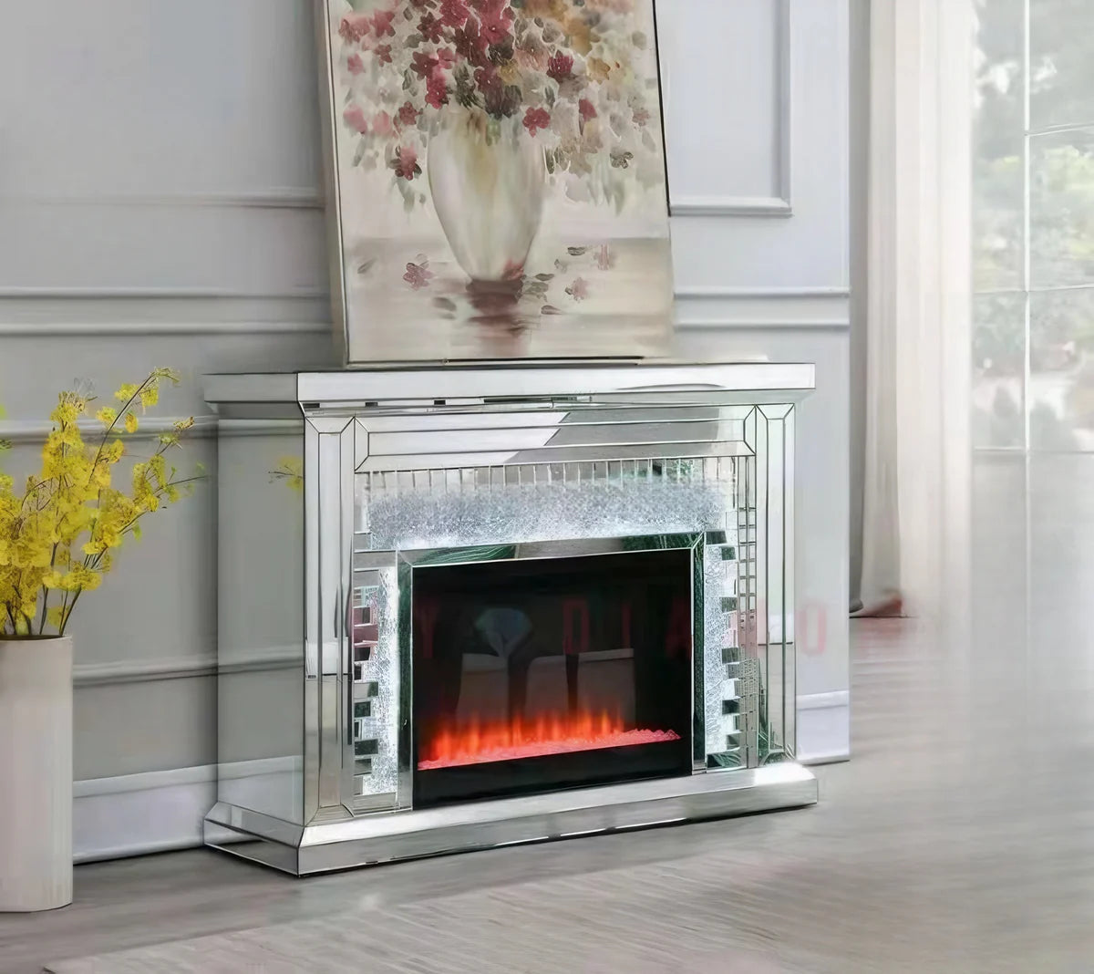 Crushed Diamonds LED Mirrored Fireplace