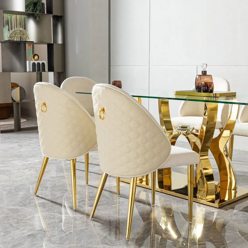 Modern Dining room chair stainless steel legs light yellow PU leather of back cushion & beige velvet of front cushion