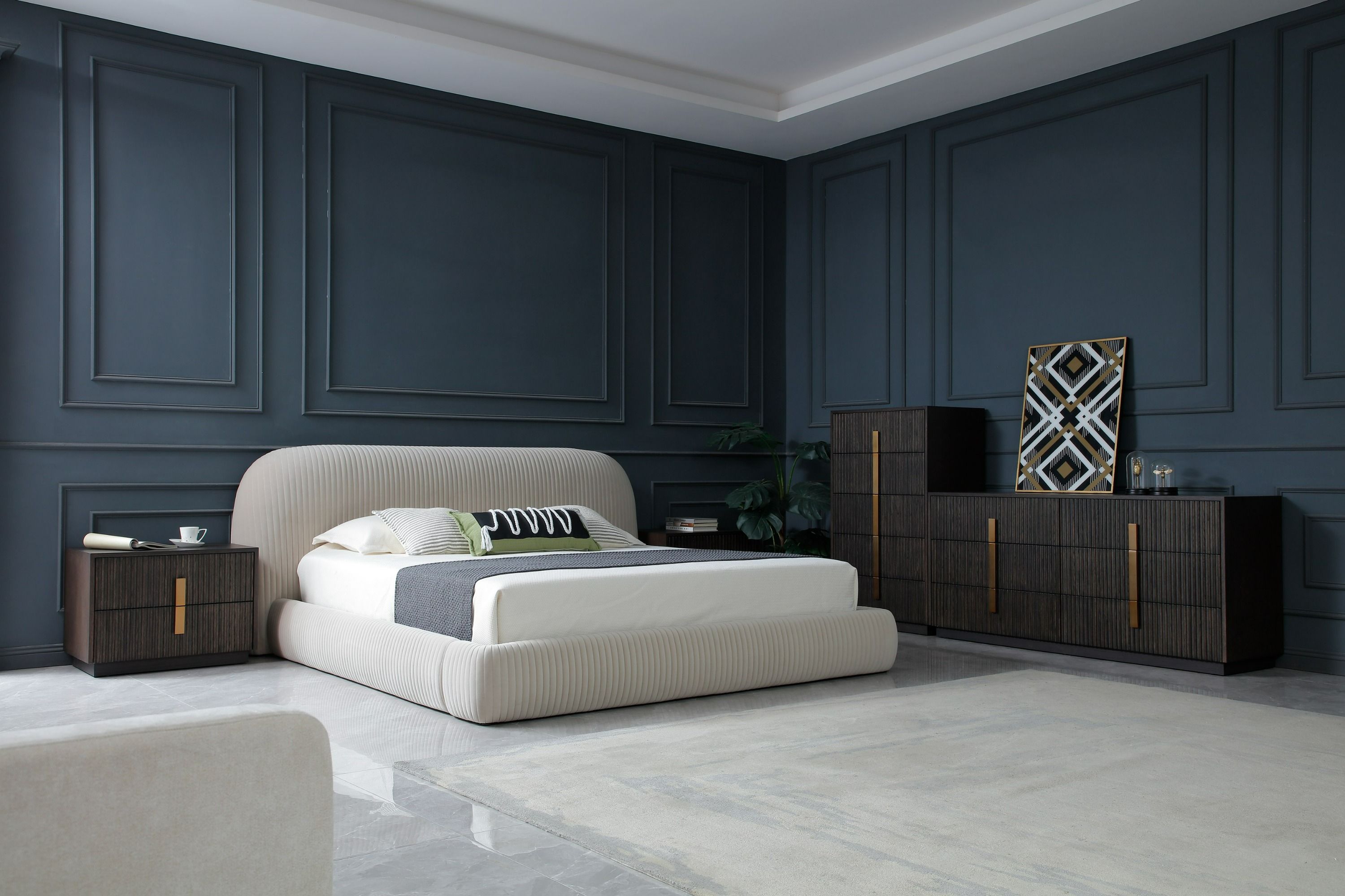 Hortman - Modern Off-White Fabric Bed