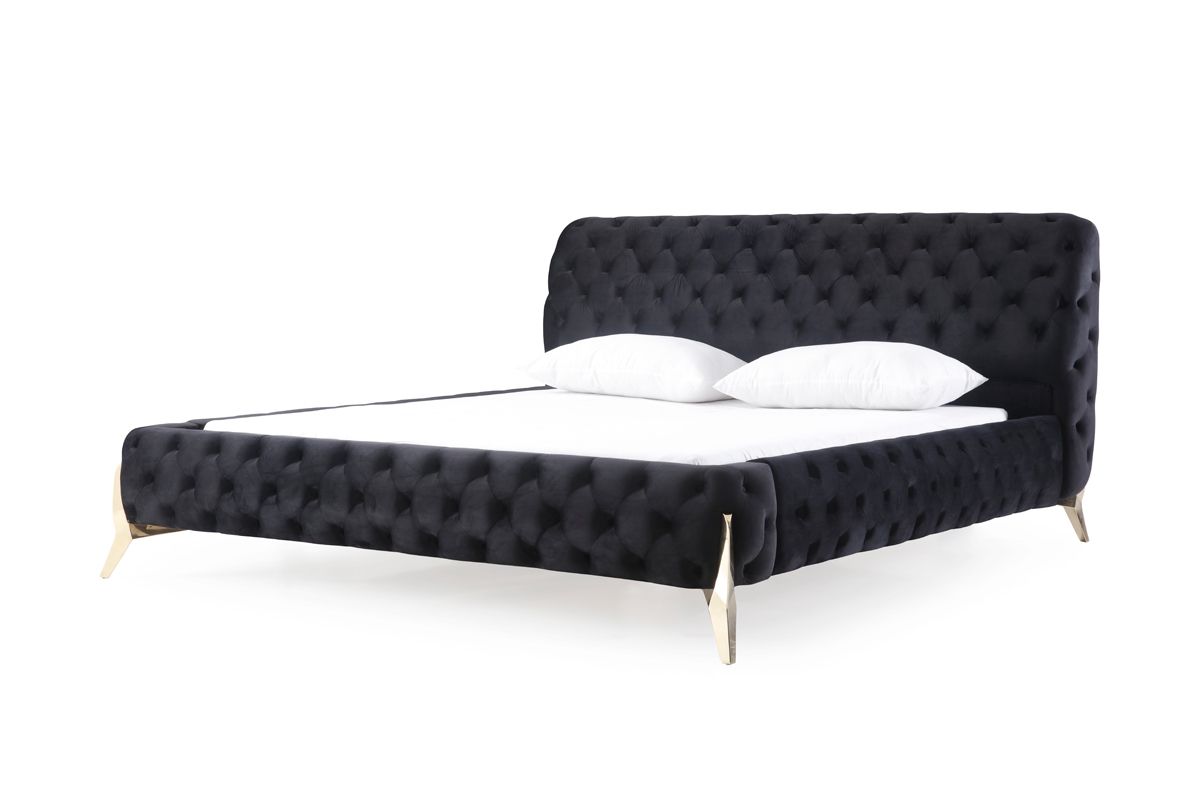 Modrest Legend Modern Black Velvet & Gold Bed