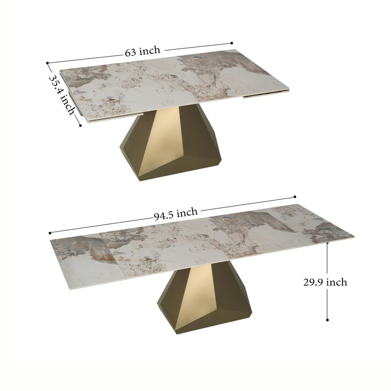 63″-95″ Extendable Sintered Stone Dining Table with Pedestal Base- TABLE ONLY