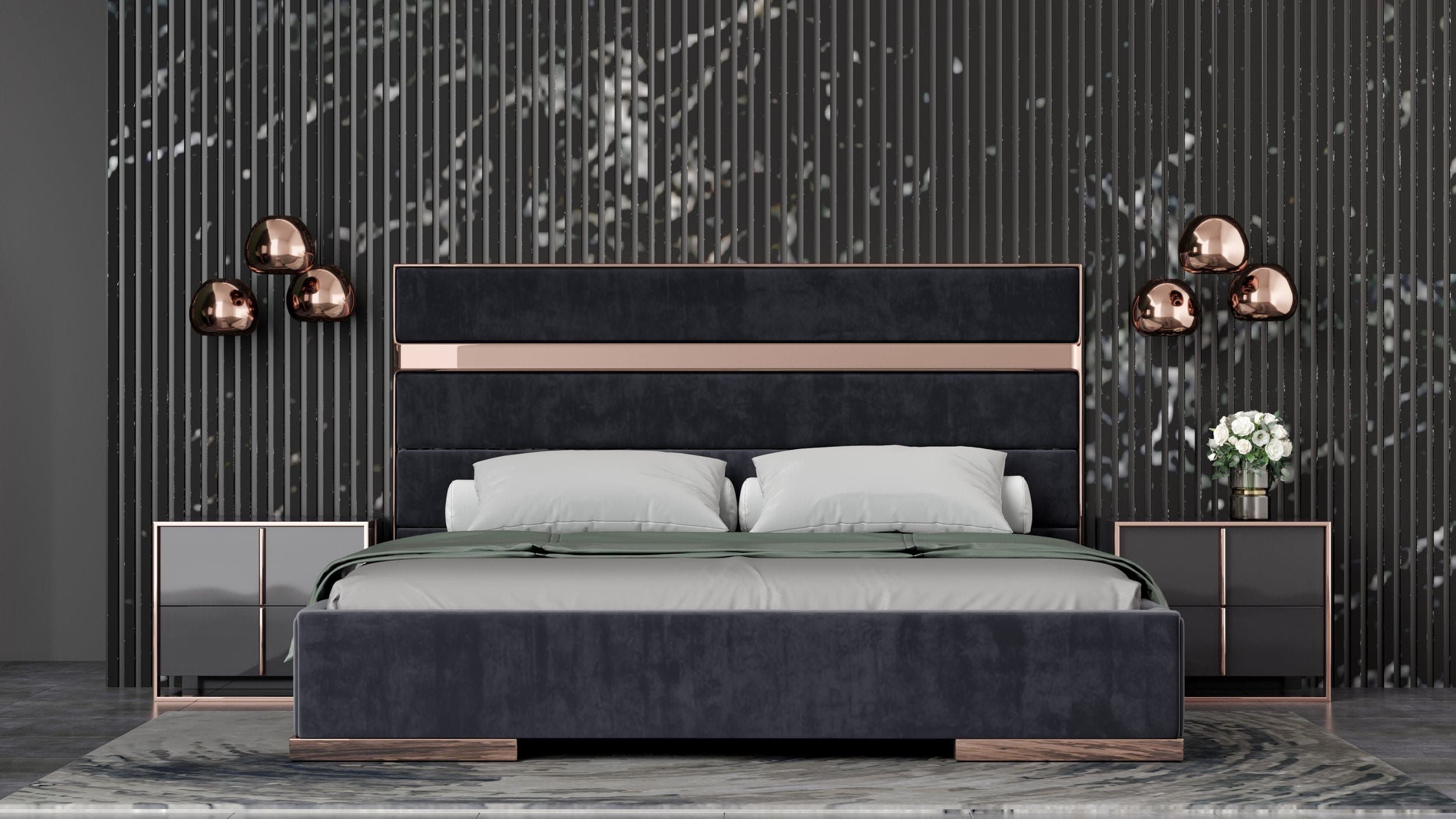 Cartier Modern Black & Rosegold Bedroom Set