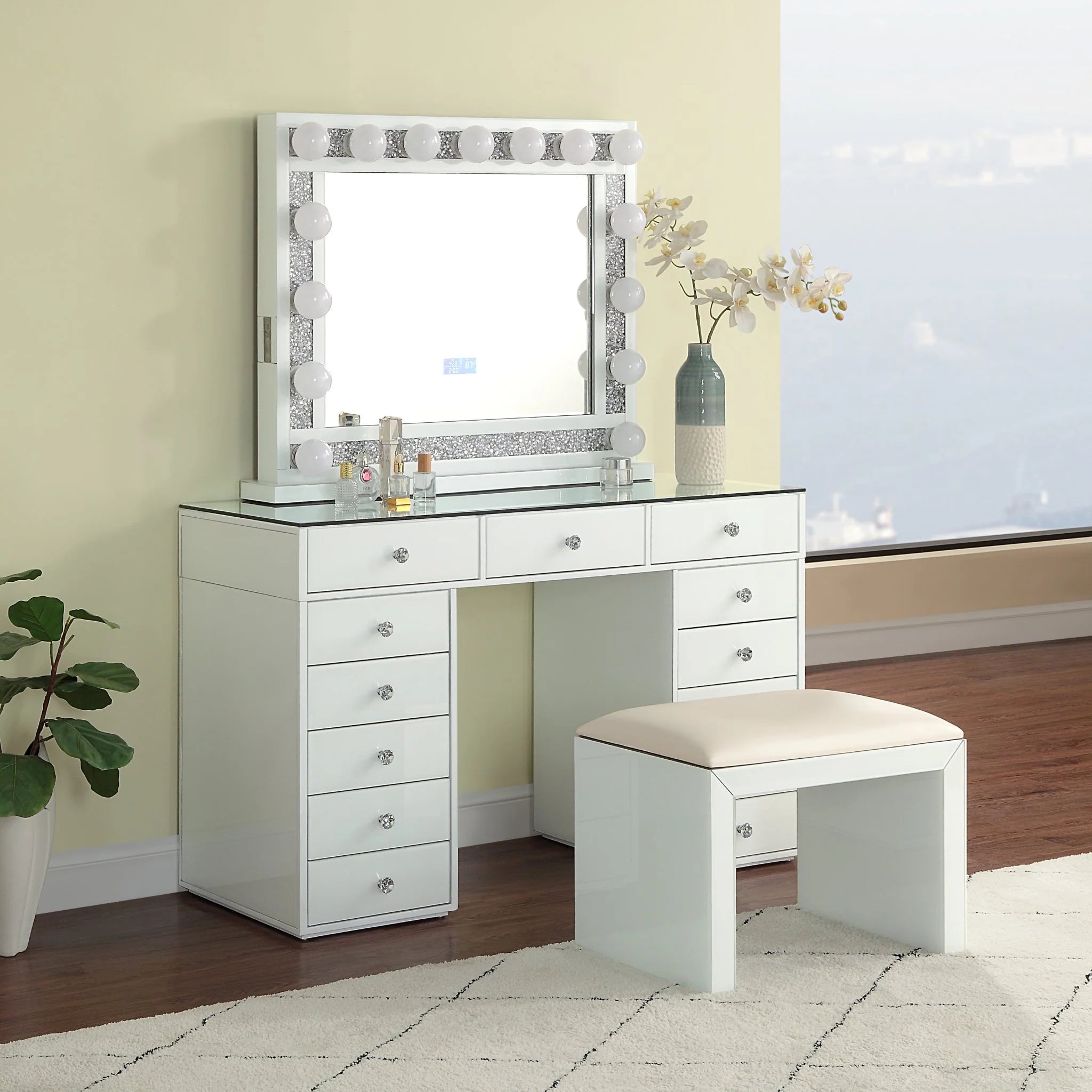 MIRROR + VANITY TABLE + STOOL