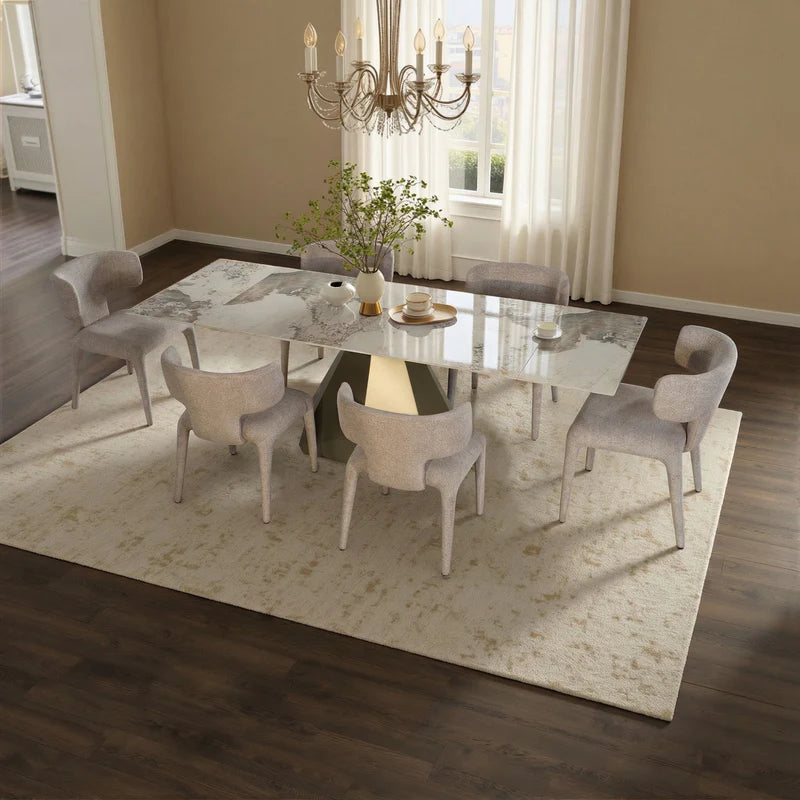 63″-95″ Extendable Sintered Stone Dining Table with Pedestal Base- TABLE ONLY