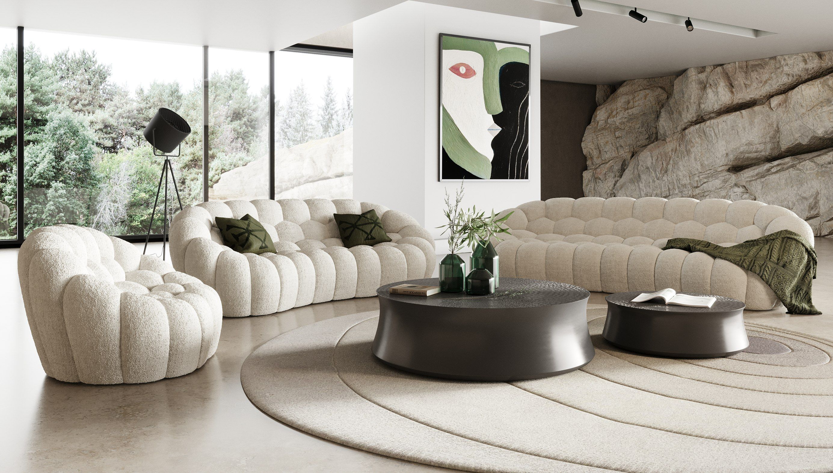 Divani Casa Yolonda - Modern Curved Off-White Fabric Sofa Set