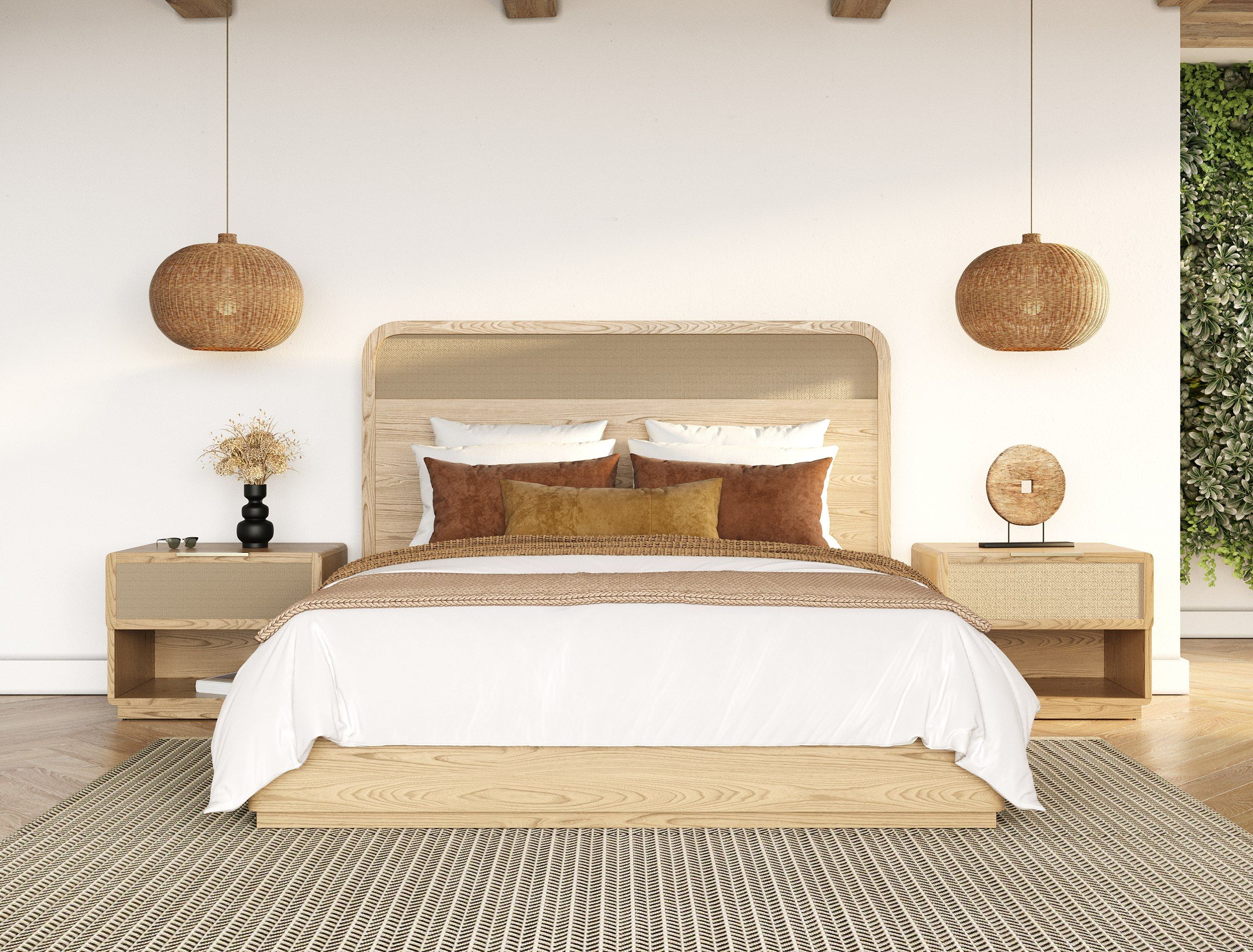 Gavin - Modern Natural Ash + Rattan Bedroom Set