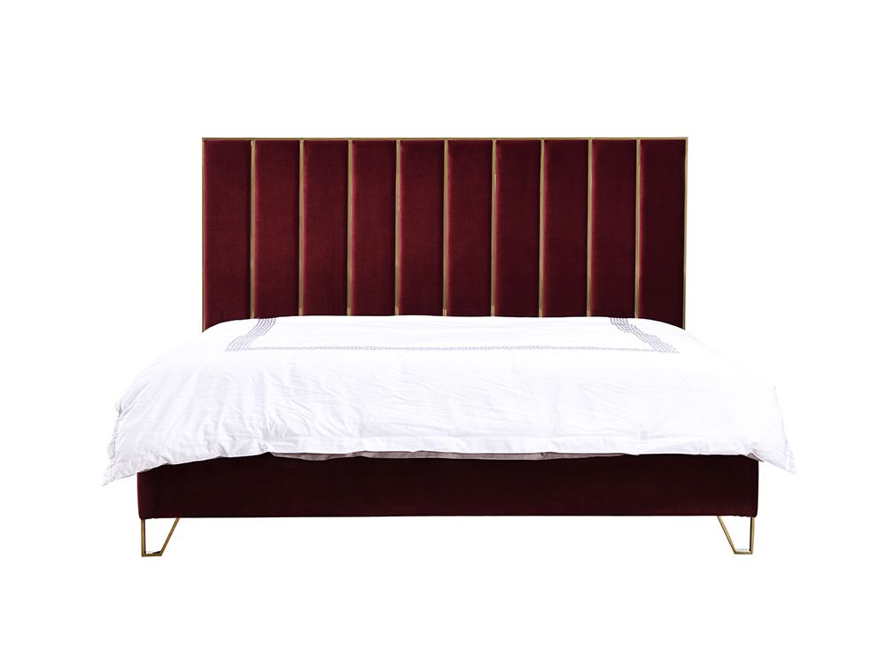 Reyes Modern Red Velvet & Gold Bed