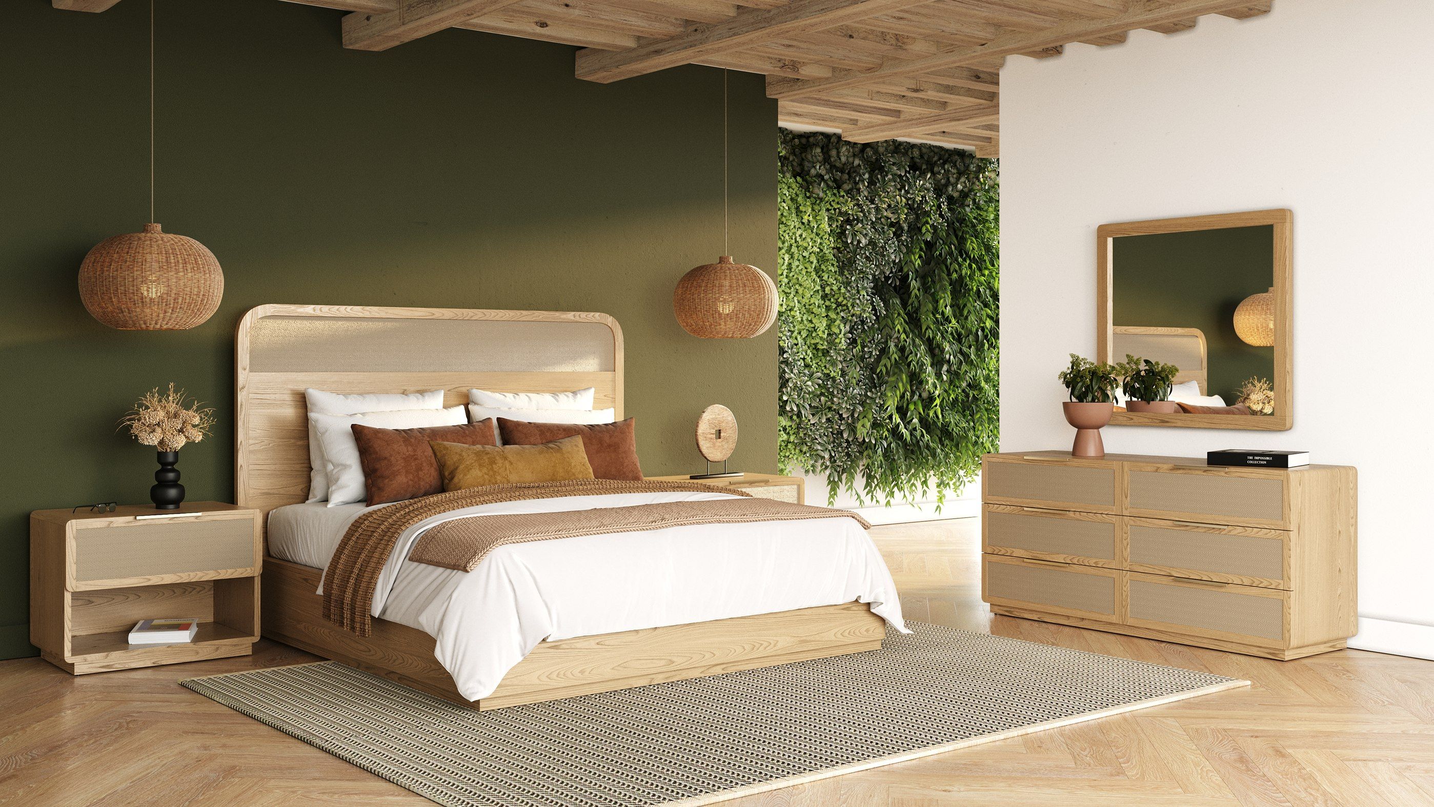 Gavin - Modern Natural Ash + Rattan Bedroom Set